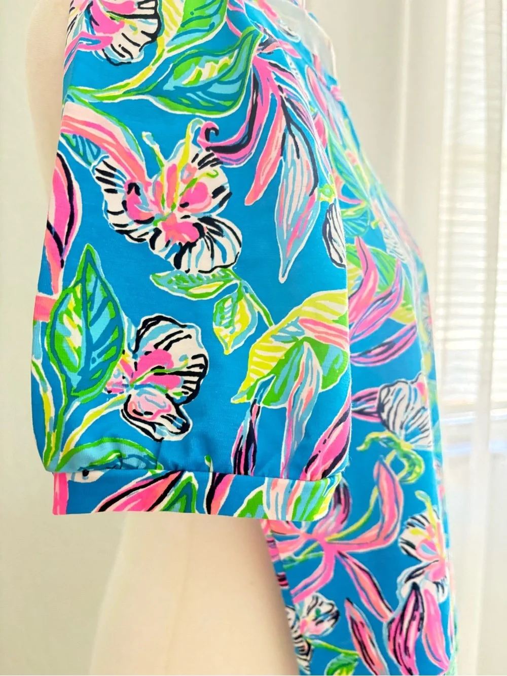 Lilly Pulitzer Turquoise Floral Puff-Sleeve Top